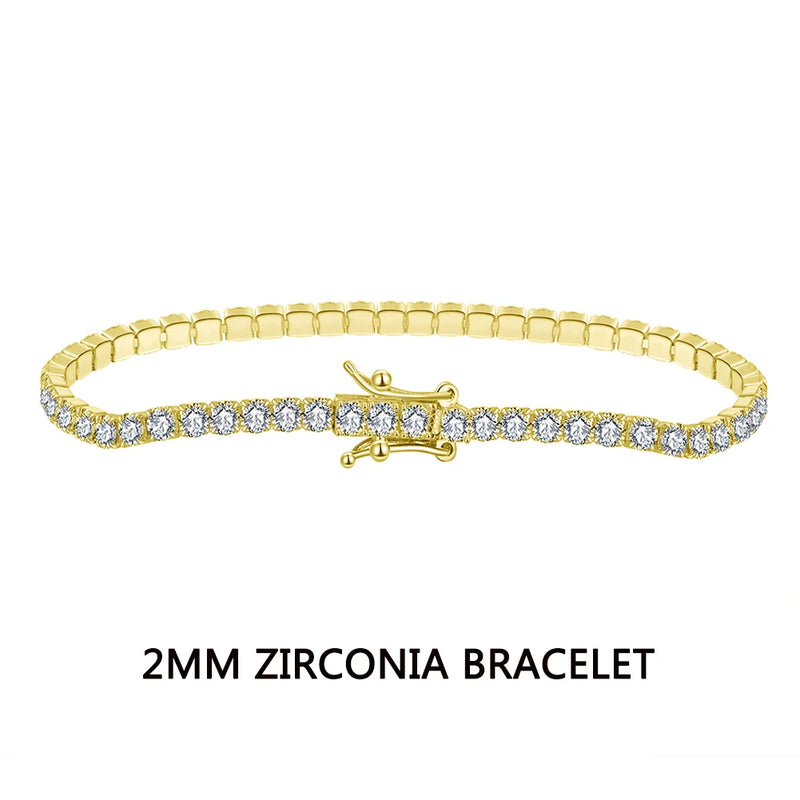 925 Silver Tennis Bracelet 2MM Zirconia 14K Bangle Jewelry