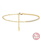925 Silver Tennis Chain Anklet Clear Zirconia Half Chain Half Tennis for Women