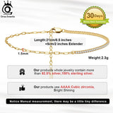 925 Silver Tennis Chain Anklet Clear Zirconia Half Chain Half Tennis for Women