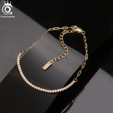 925 Silver Tennis Chain Bracelet Clear Zirconia Half Chain Half Tennis Women