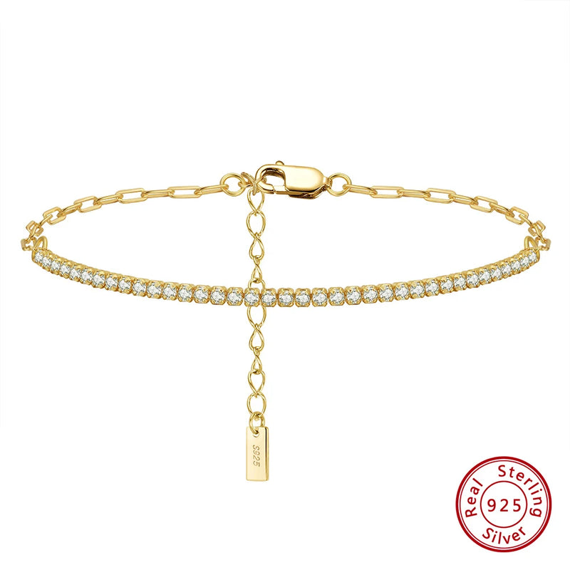 925 Silver Tennis Chain Bracelet Clear Zirconia Half Chain Half Tennis Women