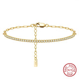 925 Silver Tennis Chain Bracelet Clear Zirconia Half Chain Half Tennis Women