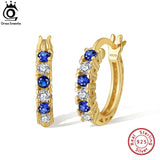 925 Silver Clear&Sapphire CZ Hoop Earrings Women Jewelry SE362