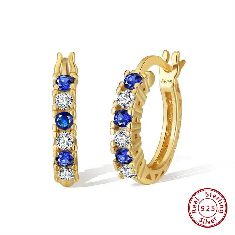 925 Silver Clear&Sapphire CZ Hoop Earrings Women Jewelry SE362