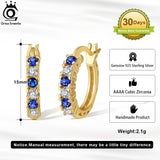 925 Silver Clear&Sapphire CZ Hoop Earrings Women Jewelry SE362