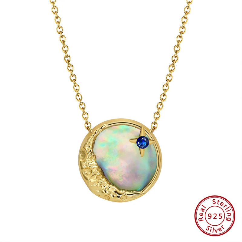 925 Silver CZ Pendant Necklace Abalone Shell Women Jewelry