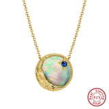 925 Silver CZ Pendant Necklace Abalone Shell Women Jewelry