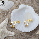 925 Silver Triangle Pearl Earrings Geometric Ear Stud