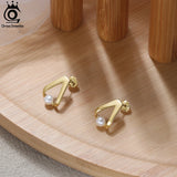 925 Silver Triangle Pearl Earrings Geometric Ear Stud