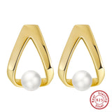 925 Silver Triangle Pearl Earrings Geometric Ear Stud