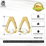 925 Silver Triangle Pearl Earrings Geometric Ear Stud