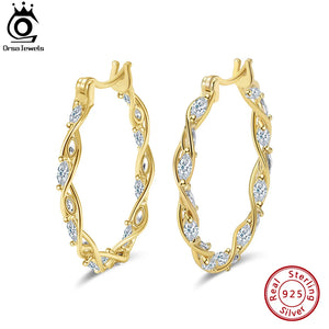 925 Silver Twist CZ Hoop Earrings 30mm for Women SE364