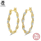 925 Silver Twist CZ Hoop Earrings 30mm for Women SE364