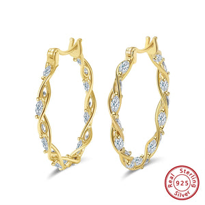 925 Silver Twist CZ Hoop Earrings 30mm for Women SE364