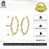 925 Silver Twist CZ Hoop Earrings 30mm for Women SE364