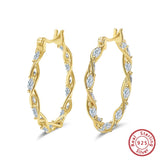 925 Silver Twist CZ Hoop Earrings 30mm for Women SE364