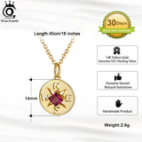 925 Silver Compass Charm Necklace with Garnet Gemstone Pendant