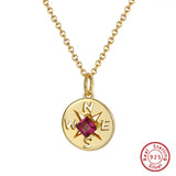 925 Silver Compass Charm Necklace with Garnet Gemstone Pendant