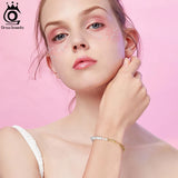 925 Silver Paperclip Chain Bracelet with Pearl 14K GPB01