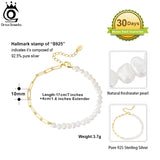 925 Silver Paperclip Chain Bracelet with Pearl 14K GPB01
