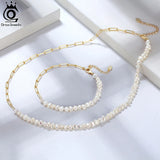 925 Silver Vintage Paper Clip Chain Bracelet with Pearl GPB01