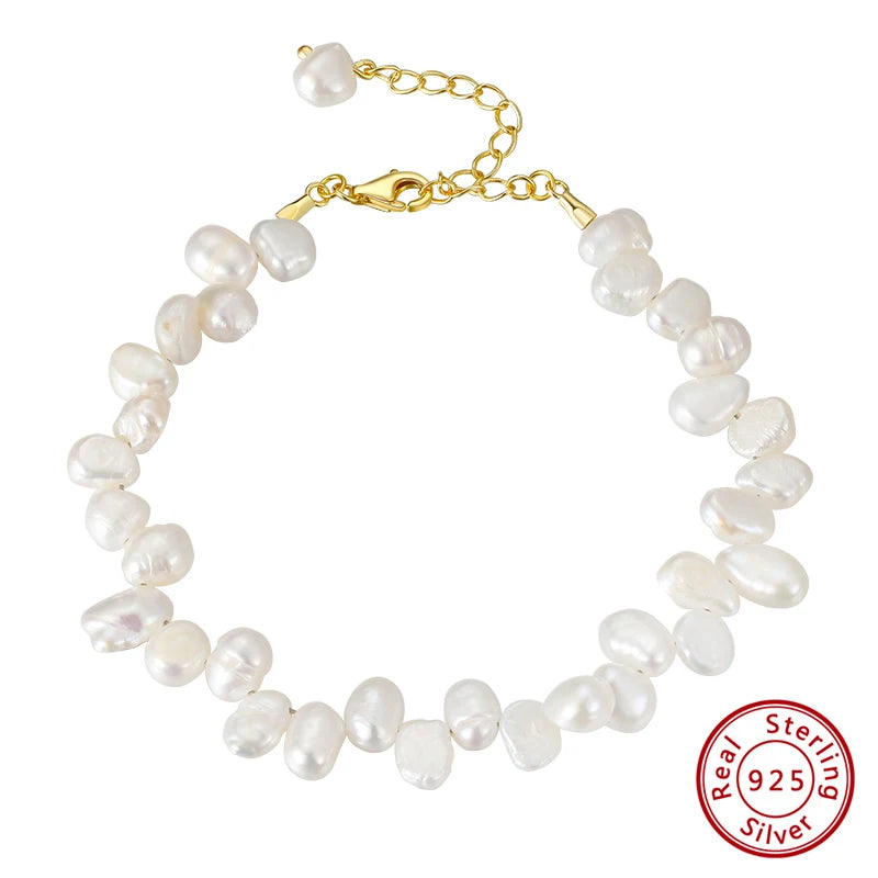 925 Sterling Silver Freshwater Baroque Pearl Bracelet Vintage Jewelry