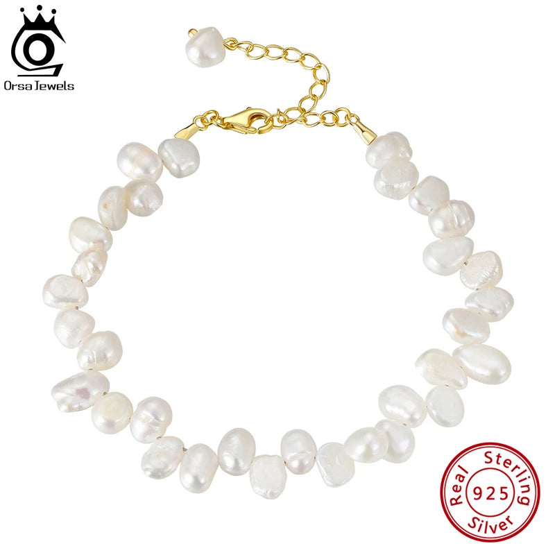925 Sterling Silver Freshwater Baroque Pearl Bracelet Vintage Jewelry