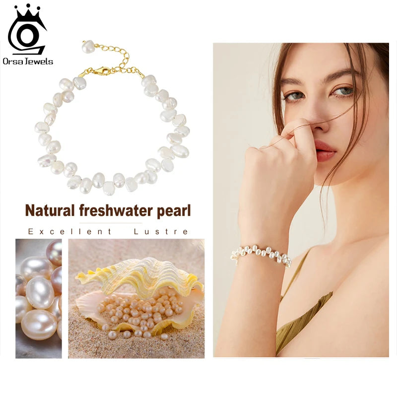 925 Sterling Silver Freshwater Baroque Pearl Bracelet Vintage Jewelry