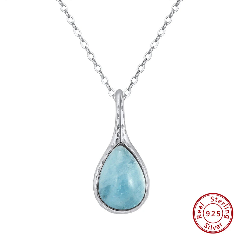 925 Silver Aquamarine Water Drop Necklace for Women GMN34