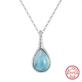 925 Silver Aquamarine Water Drop Necklace for Women GMN34