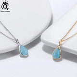 925 Silver Aquamarine Water Drop Necklace for Women GMN34