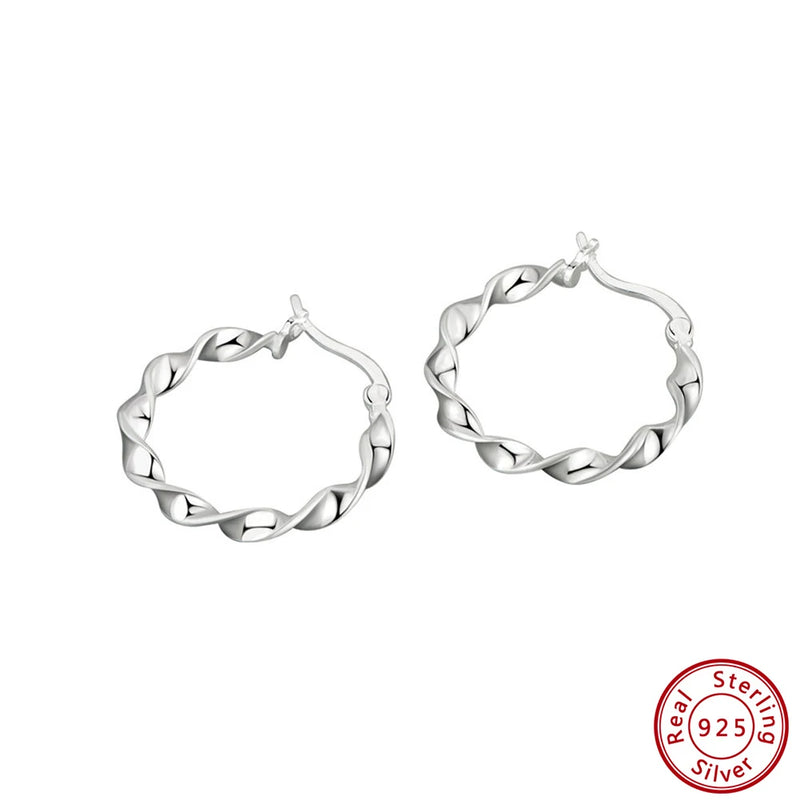 925 Sterling Silver Geometric Hoop Earrings SE367