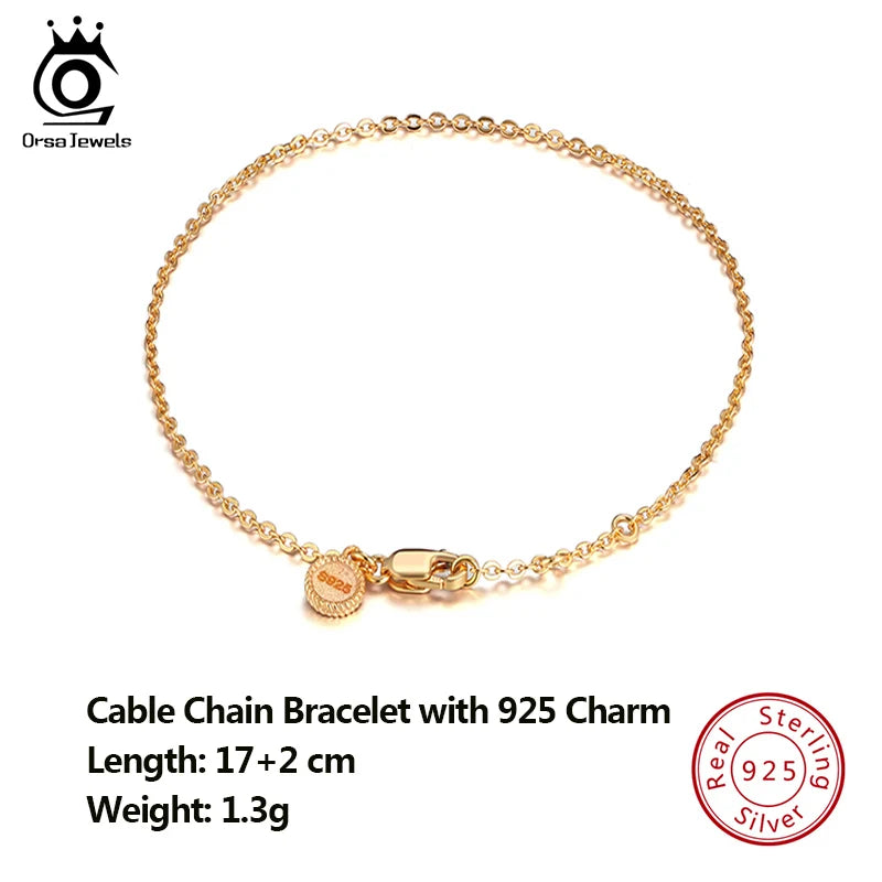 925 Silver Women Bracelet Gold Color Small Charm Jewelry SB28