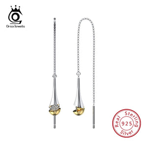 925 Silver Long Chain Earrings With Dropwater 14K Drop Earrings EQE76