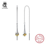 925 Silver Long Chain Earrings With Dropwater 14K Drop Earrings EQE76