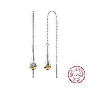 925 Silver Long Chain Earrings With Dropwater 14K Drop Earrings EQE76