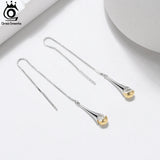 925 Silver Long Chain Earrings With Dropwater 14K Drop Earrings EQE76