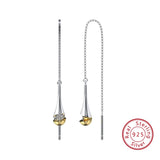925 Silver Long Chain Earrings With Dropwater 14K Drop Earrings EQE76