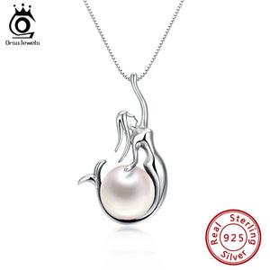 925 Silver Women Necklace Freshwater Pearls Mermaid Pendant Female Jewelry