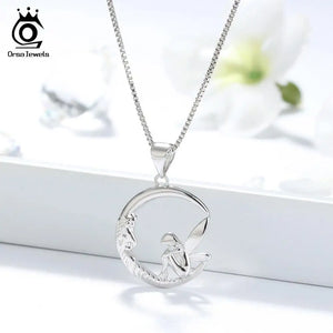 925 Silver Women Necklace Fairy Elf Wing Pendant Box Chain Jewelry