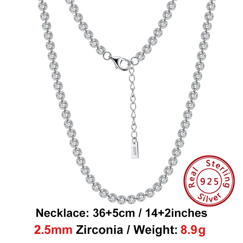 925 Silver CZ Bezel Tennis Chain Necklace for Women
