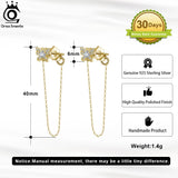 925 Silver Women's Dangle Long Chains Earrings with Butterfly Stud Drop Earings