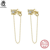 925 Silver Women's Dangle Long Chains Earrings with Butterfly Stud Drop Earings