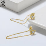 925 Silver Women's Dangle Long Chains Earrings with Butterfly Stud Drop Earings