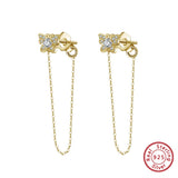 925 Silver Women's Dangle Long Chains Earrings with Butterfly Stud Drop Earings