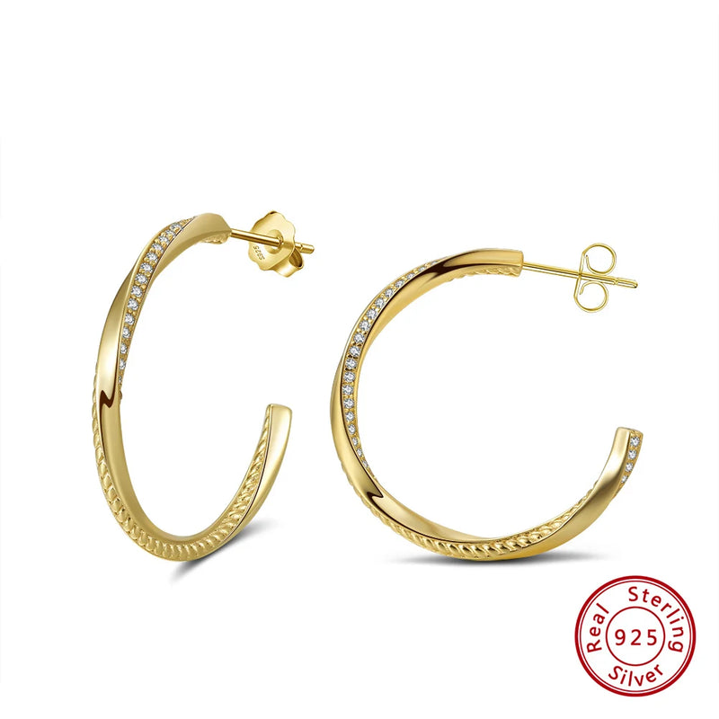 925 Silver Zirconia Hoop Earrings for Women Round Ear Buckle Jewelry SE351