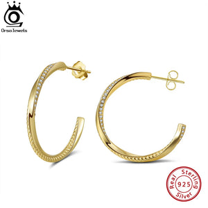 925 Silver Zirconia Hoop Earrings for Women Round Ear Buckle Jewelry SE351