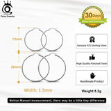 925 Silver Hoop Earrings 1.5mm 15MM 20MM Fine Jewelry APE34
