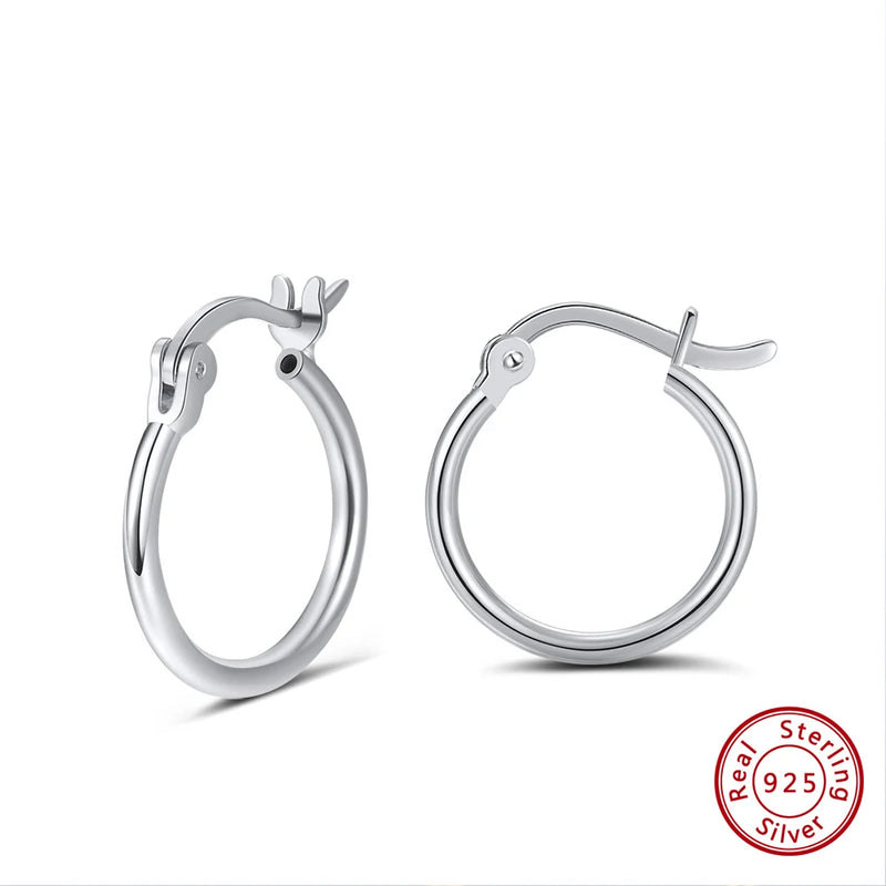 925 Silver Hoop Earrings 1.5mm 15MM 20MM Fine Jewelry APE34