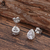 925 Silver Stud Earrings Teardrop Zirconia 14K Plated Gift SE349